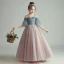 Elegant Blushing Pink Birthday Flower Girl Dresses 2020 Princess See-through Scoop Neck 1/2 Sleeves Glitter Tulle Floor-Length / Long Ruffle