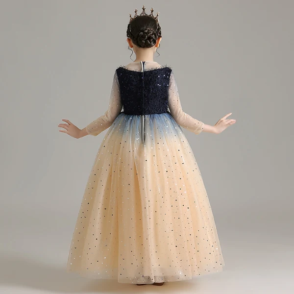 Elegant Champagne Birthday Flower Girl Dresses 2020 Ball Gown Scoop Neck 3/4 Sleeve Sequins Floor-Length / Long Ruffle