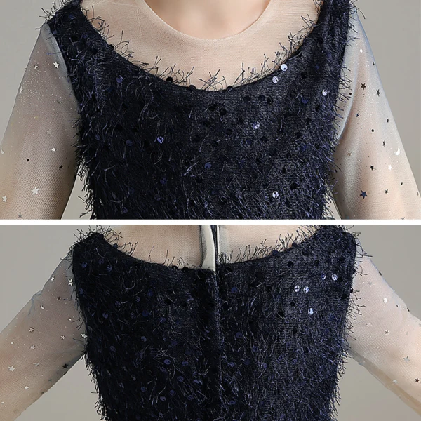 Elegant Champagne Birthday Flower Girl Dresses 2020 Ball Gown Scoop Neck 3/4 Sleeve Sequins Floor-Length / Long Ruffle