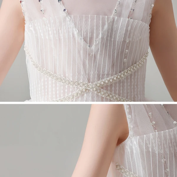 High Low White Flower Girl Dresses 2020 Ball Gown Scoop Neck Sleeveless Sequins Beading Asymmetrical Ruffle