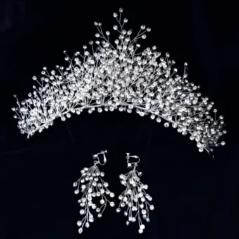 Chic Beautiful Silver Rhinestone Bridal Jewelry 2020 Alloy Tiara Earrings Wedding Accessories
