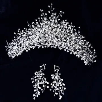 Fine Sølv Rhinestone Brudesmykker 2020 Legering Tiara Øredobber Bryllup Tilbehør