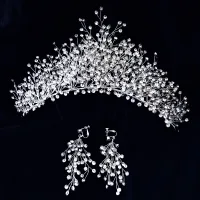Fine Sølv Rhinestone Brudesmykker 2020 Legering Tiara Øredobber Bryllup Tilbehør