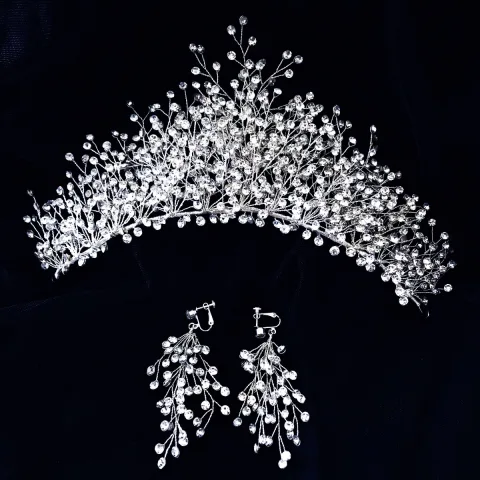 Hermoso Plata Rhinestone Joyas 2020 Aleación Tiara Pendientes Boda Accesorios