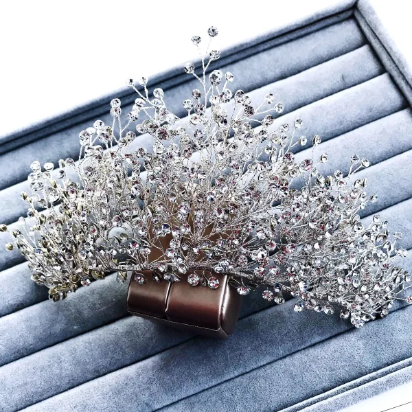 Fine Sølv Rhinestone Brudesmykker 2020 Legering Tiara Øredobber Bryllup Tilbehør