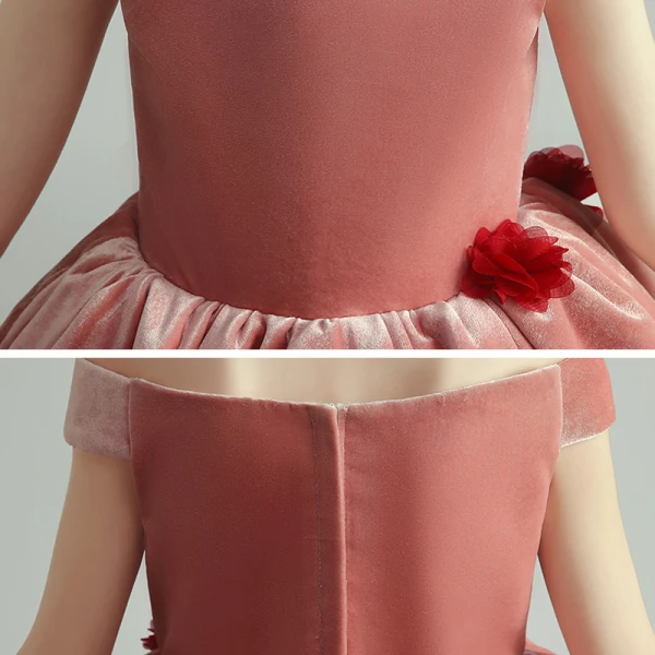 Two Tone Red White Birthday Flower Girl Dresses 2020 Ball Gown Off-The-Shoulder Short Sleeve Backless Appliques Flower Floor-Length / Long Ruffle