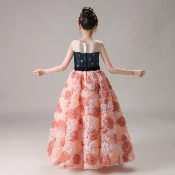 Flower Fairy Blushing Pink Birthday Flower Girl Dresses 2020 Ball Gown Scoop Neck Sleeveless Star Embroidered Appliques Flower Beading Sash Floor-Length / Long