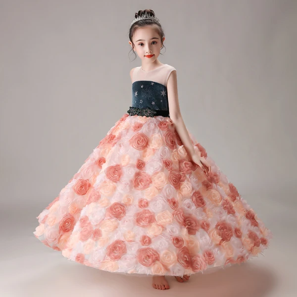 Flower Fairy Blushing Pink Birthday Flower Girl Dresses 2020 Ball Gown Scoop Neck Sleeveless Star Embroidered Appliques Flower Beading Sash Floor-Length / Long