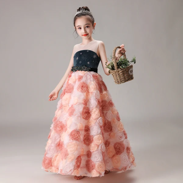 Flower Fairy Blushing Pink Birthday Flower Girl Dresses 2020 Ball Gown Scoop Neck Sleeveless Star Embroidered Appliques Flower Beading Sash Floor-Length / Long