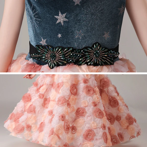 Flower Fairy Blushing Pink Birthday Flower Girl Dresses 2020 Ball Gown Scoop Neck Sleeveless Star Embroidered Appliques Flower Beading Sash Floor-Length / Long