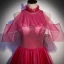 Modest / Simple Red Evening Dresses  2020 A-Line / Princess High Neck Short Sleeve Glitter Tulle Floor-Length / Long Ruffle Backless Formal Dresses