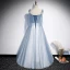Chic / Beautiful Sky Blue Evening Dresses  2020 A-Line / Princess Spaghetti Straps Sleeveless Appliques Lace Beading Glitter Tulle Floor-Length / Long Ruffle Backless Formal Dresses