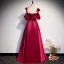 Simple Bordeaux Satin De Fiançailles Robe De Soirée 2020 Princesse Bretelles Spaghetti Manches Courtes Longue Volants Dos Nu Robe De Ceremonie