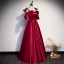 Simple Bordeaux Satin De Fiançailles Robe De Soirée 2020 Princesse Bretelles Spaghetti Manches Courtes Longue Volants Dos Nu Robe De Ceremonie
