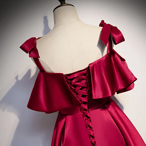 celebrities wearing burgundy dresses Tessie Dress in Wine Satin 10