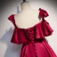 Simple Bordeaux Satin De Fiançailles Robe De Soirée 2020 Princesse Bretelles Spaghetti Manches Courtes Longue Volants Dos Nu Robe De Ceremonie