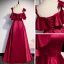 Simple Bordeaux Satin De Fiançailles Robe De Soirée 2020 Princesse Bretelles Spaghetti Manches Courtes Longue Volants Dos Nu Robe De Ceremonie