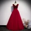 Vintage / Retro Burgundy Evening Dresses  2020 A-Line / Princess V-Neck Sleeveless Beading Floor-Length / Long Ruffle Backless Formal Dresses