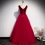 Vintage / Retro Burgundy Evening Dresses  2020 A-Line / Princess V-Neck Sleeveless Beading Floor-Length / Long Ruffle Backless Formal Dresses