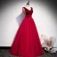Vintage / Retro Burgundy Evening Dresses  2020 A-Line / Princess V-Neck Sleeveless Beading Floor-Length / Long Ruffle Backless Formal Dresses