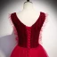 Vintage / Retro Burgundy Evening Dresses  2020 A-Line / Princess V-Neck Sleeveless Beading Floor-Length / Long Ruffle Backless Formal Dresses