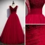 Vintage / Retro Burgundy Evening Dresses  2020 A-Line / Princess V-Neck Sleeveless Beading Floor-Length / Long Ruffle Backless Formal Dresses