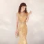 Haut de Gamme Doré Robe De Soirée 2020 Trompette / Sirène Transparentes Encolure Dégagée Manches Courtes Fait main Faux Diamant Perlage Train De Balayage Robe De Ceremonie