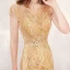 Haut de Gamme Doré Robe De Soirée 2020 Trompette / Sirène Transparentes Encolure Dégagée Manches Courtes Fait main Faux Diamant Perlage Train De Balayage Robe De Ceremonie