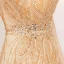 Haut de Gamme Doré Robe De Soirée 2020 Trompette / Sirène Transparentes Encolure Dégagée Manches Courtes Fait main Faux Diamant Perlage Train De Balayage Robe De Ceremonie