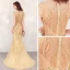 Haut de Gamme Doré Robe De Soirée 2020 Trompette / Sirène Transparentes Encolure Dégagée Manches Courtes Fait main Faux Diamant Perlage Train De Balayage Robe De Ceremonie