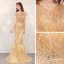 Haut de Gamme Doré Robe De Soirée 2020 Trompette / Sirène Transparentes Encolure Dégagée Manches Courtes Fait main Faux Diamant Perlage Train De Balayage Robe De Ceremonie