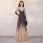High-end Navy Blue Gradient-Color Champagne Evening Dresses  2020 A-Line / Princess See-through Square Neckline Long Sleeve Sequins Beading Floor-Length / Long Ruffle Backless Formal Dresses
