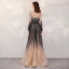 High-end Navy Blue Gradient-Color Champagne Evening Dresses  2020 A-Line / Princess See-through Square Neckline Long Sleeve Sequins Beading Floor-Length / Long Ruffle Backless Formal Dresses