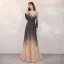 High-end Navy Blue Gradient-Color Champagne Evening Dresses  2020 A-Line / Princess See-through Square Neckline Long Sleeve Sequins Beading Floor-Length / Long Ruffle Backless Formal Dresses