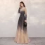 High-end Navy Blue Gradient-Color Champagne Evening Dresses  2020 A-Line / Princess See-through Square Neckline Long Sleeve Sequins Beading Floor-Length / Long Ruffle Backless Formal Dresses