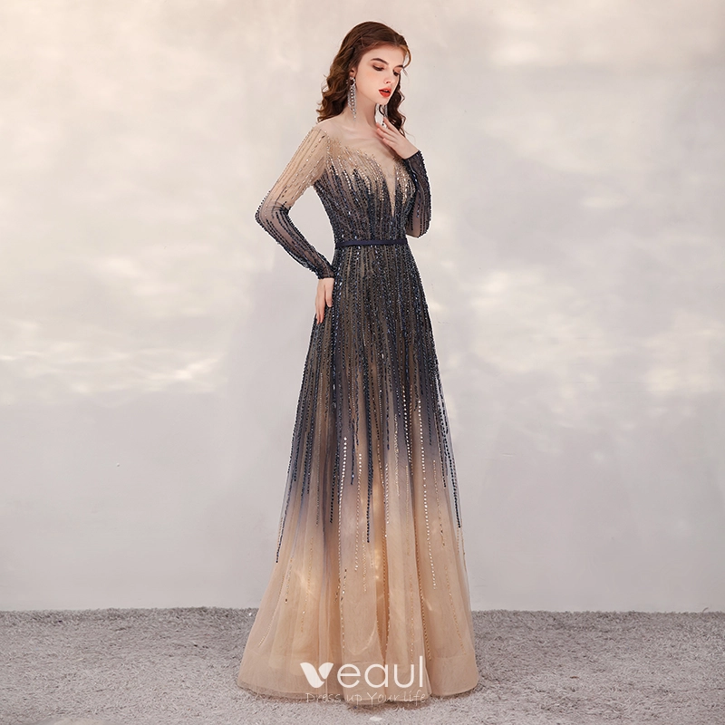 Champagne color long formal dresses top