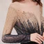 High-end Navy Blue Gradient-Color Champagne Evening Dresses  2020 A-Line / Princess See-through Square Neckline Long Sleeve Sequins Beading Floor-Length / Long Ruffle Backless Formal Dresses