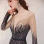 High-end Navy Blue Gradient-Color Champagne Evening Dresses  2020 A-Line / Princess See-through Square Neckline Long Sleeve Sequins Beading Floor-Length / Long Ruffle Backless Formal Dresses