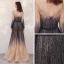 High-end Navy Blue Gradient-Color Champagne Evening Dresses  2020 A-Line / Princess See-through Square Neckline Long Sleeve Sequins Beading Floor-Length / Long Ruffle Backless Formal Dresses