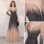 High-end Navy Blue Gradient-Color Champagne Evening Dresses  2020 A-Line / Princess See-through Square Neckline Long Sleeve Sequins Beading Floor-Length / Long Ruffle Backless Formal Dresses