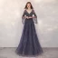 Luxury / Gorgeous Navy Blue Red Carpet Evening Dresses  2020 A-Line / Princess Deep V-Neck Bell sleeves Sequins Beading Floor-Length / Long Ruffle Backless Formal Dresses