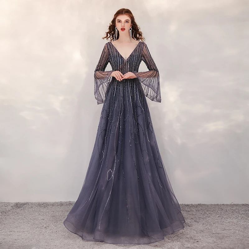 bell sleeve formal dress Elegant Pink A-Line Prom Dress Square Neck Bell Sleeves Formal Evening –  DSProm main image 1