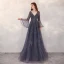 Luxury / Gorgeous Navy Blue Red Carpet Evening Dresses  2020 A-Line / Princess Deep V-Neck Bell sleeves Sequins Beading Floor-Length / Long Ruffle Backless Formal Dresses