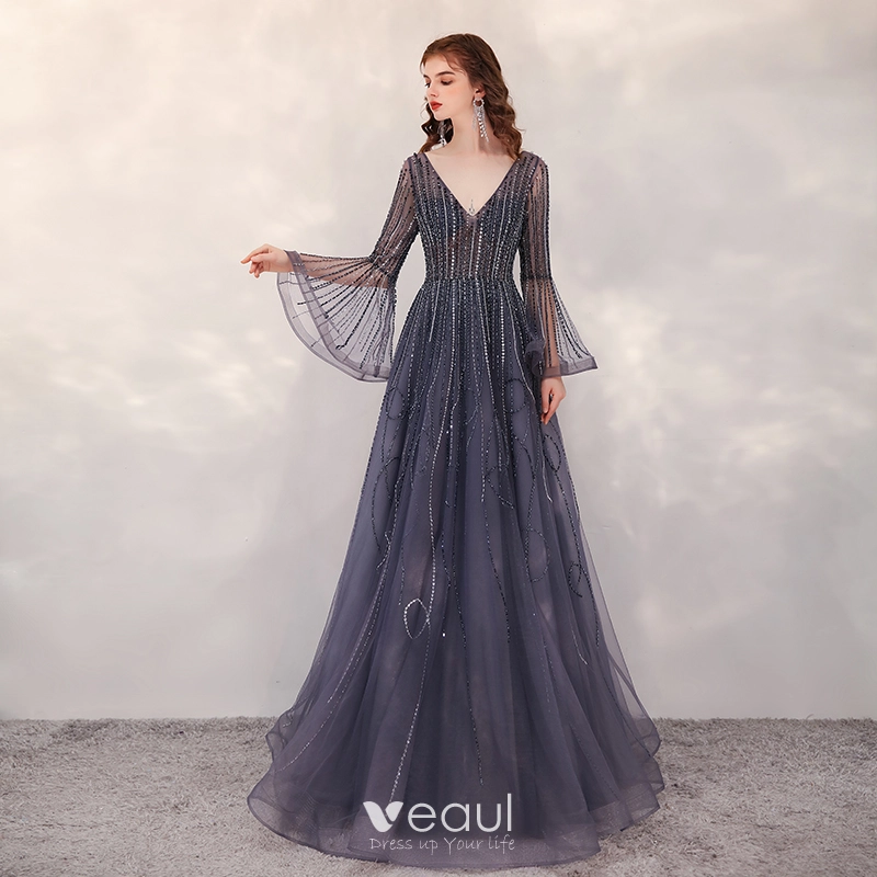 Long formal dresses with bell sleeves hotsell