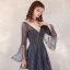 Luxury / Gorgeous Navy Blue Red Carpet Evening Dresses  2020 A-Line / Princess Deep V-Neck Bell sleeves Sequins Beading Floor-Length / Long Ruffle Backless Formal Dresses