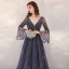 Luxury / Gorgeous Navy Blue Red Carpet Evening Dresses  2020 A-Line / Princess Deep V-Neck Bell sleeves Sequins Beading Floor-Length / Long Ruffle Backless Formal Dresses