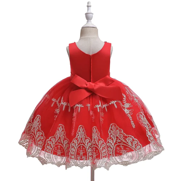 Mode Schwarz Halloween Blumenmädchenkleider 2020 Ballkleid Rundhalsausschnitt Ärmellos Applikationen Spitze Stoffgürtel Kurze Rüschen