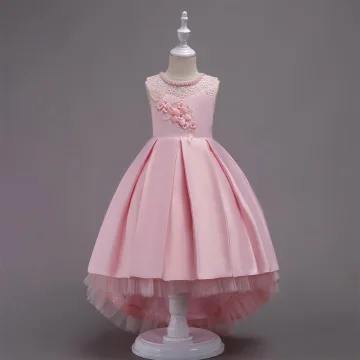 Chic Beautiful Candy Pink Satin Birthday Flower Girl Dresses 2020 Princess Scoop Neck Sleeveless Appliques Lace Beading Asymmetrical Ruffle