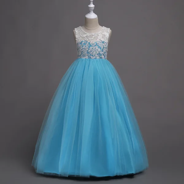 Chic / Beautiful Red Flower Girl Dresses 2020 A-Line / Princess Scoop Neck Sleeveless Floor-Length / Long Ruffle
