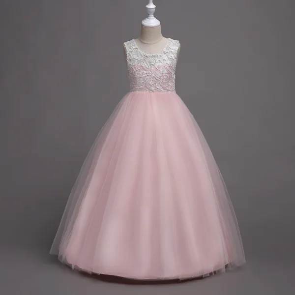 Chic / Beautiful Red Flower Girl Dresses 2020 A-Line / Princess Scoop Neck Sleeveless Floor-Length / Long Ruffle